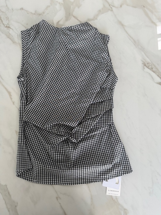Commense Tops - Commense Black and White Gingham Sleeveless Blouse